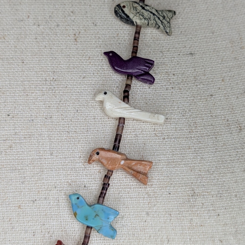 Vintage Sterling Silver & Multi-Stone Fetish Necklace - Turquoise Bear - Picture 4 of 11